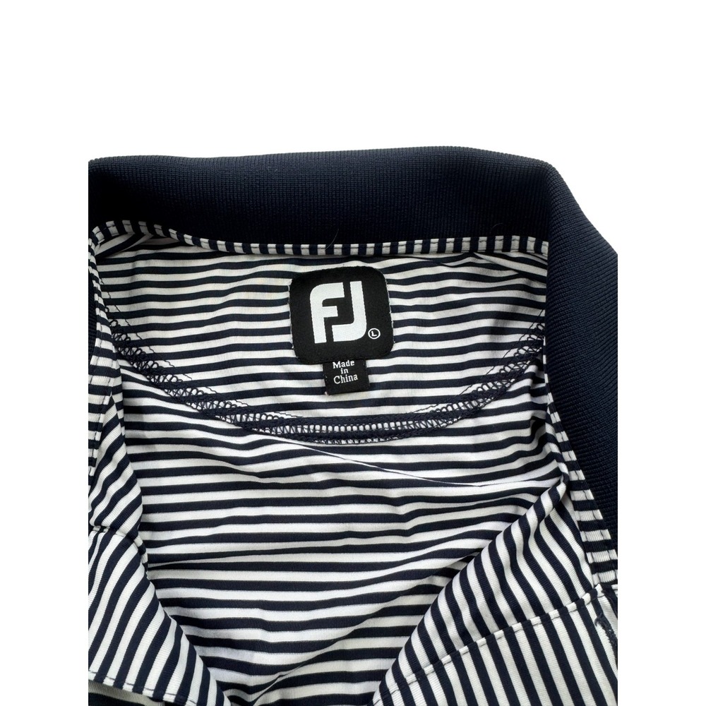 FootJoy Performance Golf Polo Shirt Mens L Navy Blue White Stripe Golf Script H - Picture 7 of 11